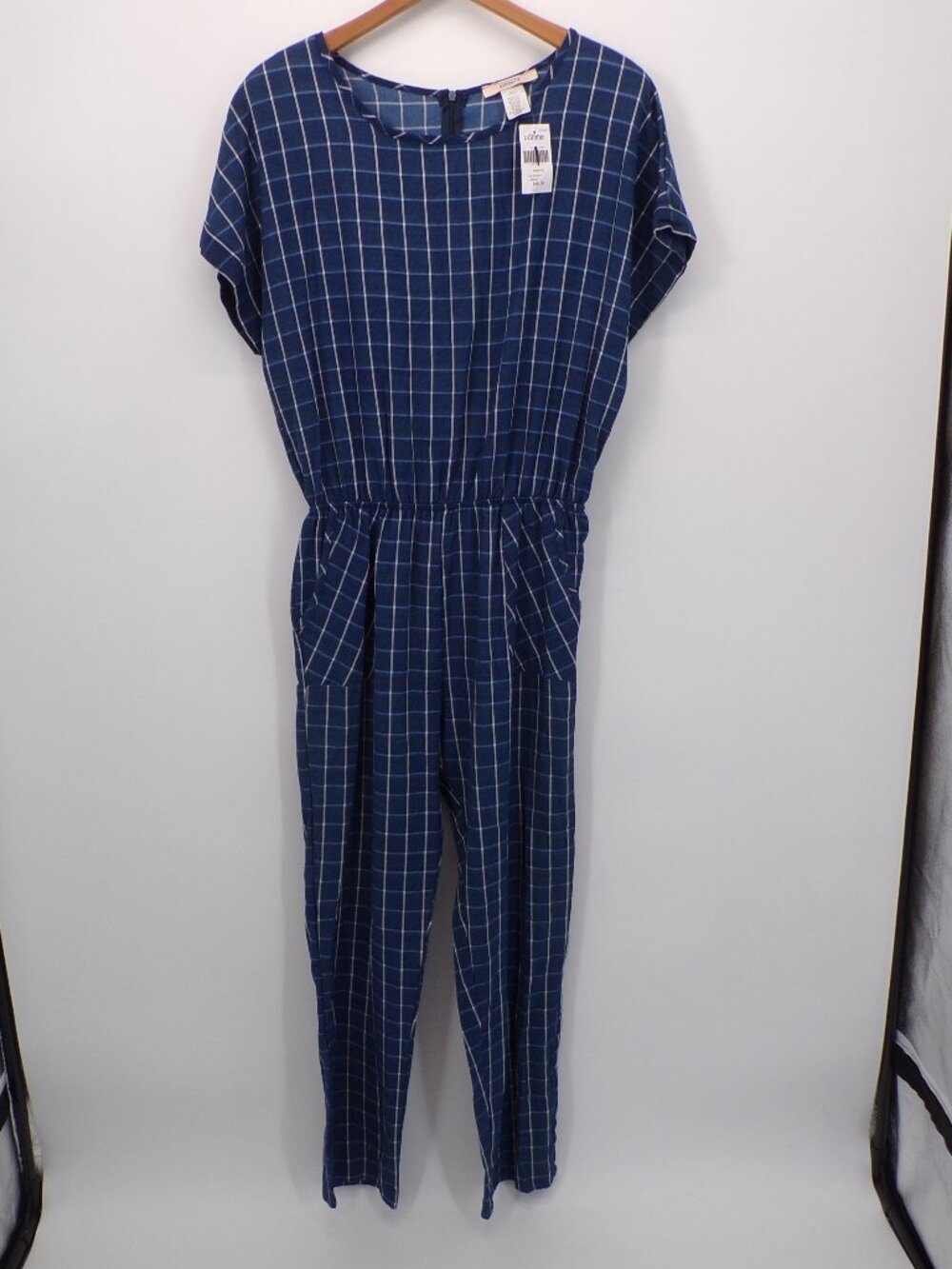Vintage Antionette Jumpsuit Women's L Blue Plaid 100% Cotton